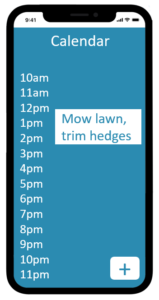 A calendar with a gardening entry.